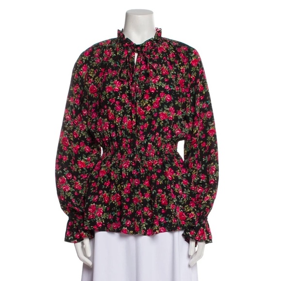 Dolce & Gabbana Rose Floral Silk Ruffle Blouse Peplum Top Made in Italy - Picture 14 of 16